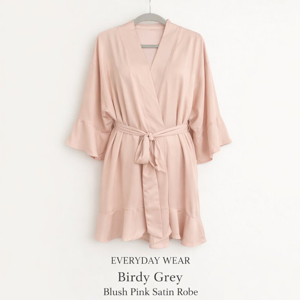 Birdy Grey Blush Pink Satin Robe S/M Bridesmaid Getting Ready Wedding